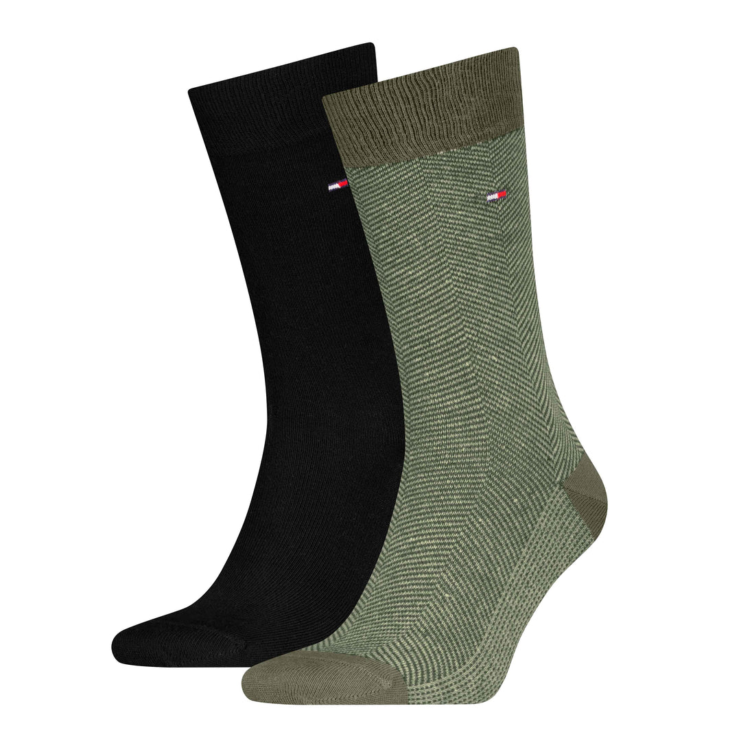2 - pack herringbone en effen sok 701236313 004 ARMY GREEN