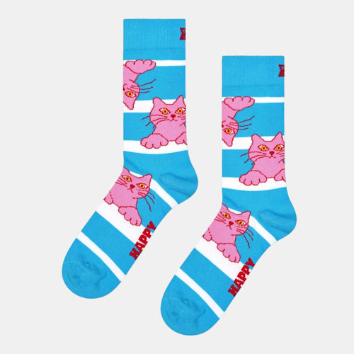 Cat On Stripe Sock blauw