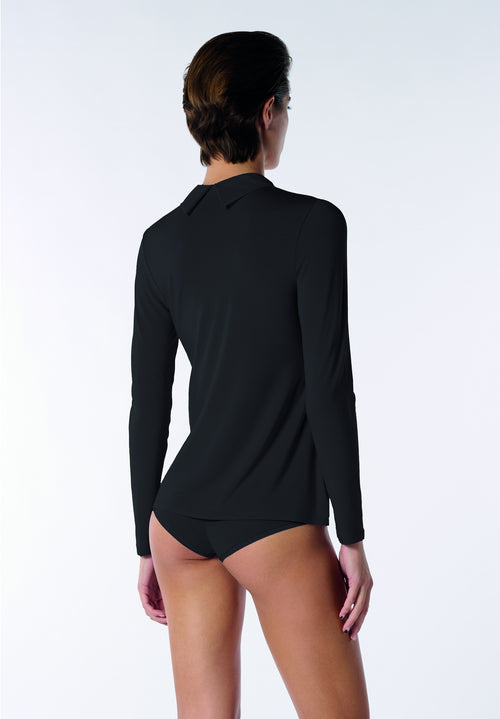 Perfect Line Modal – Polo Top met Lange Mouw VOBT68170 9999 Black