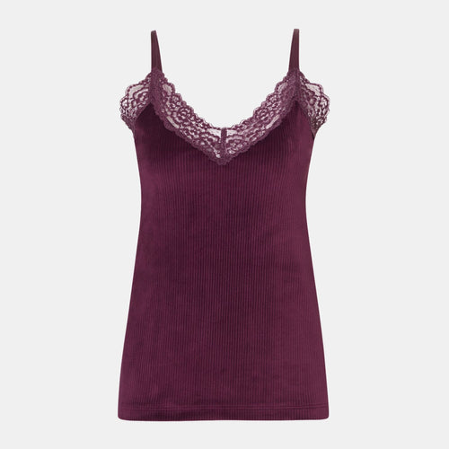 Spaghetti Top met Kant cherry burgundy